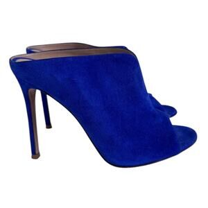 Gianvito Rossi Italy Cobalt Blue Suede Peep Toe Mule Heels Size 37